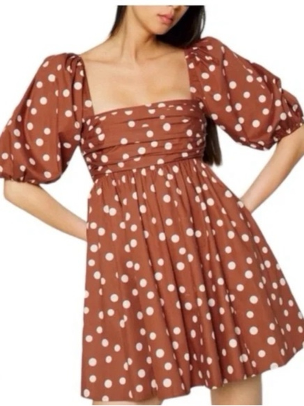 Abercrombie & Fitch Rust Polka Dot Square-Neck Mini Dress